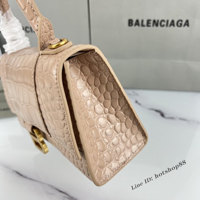 Balenciaga專櫃爆款裸粉鱷魚紋金扣手提女包 巴黎世家原廠xs號Hourglass沙漏包 款號：8896 fyj1192